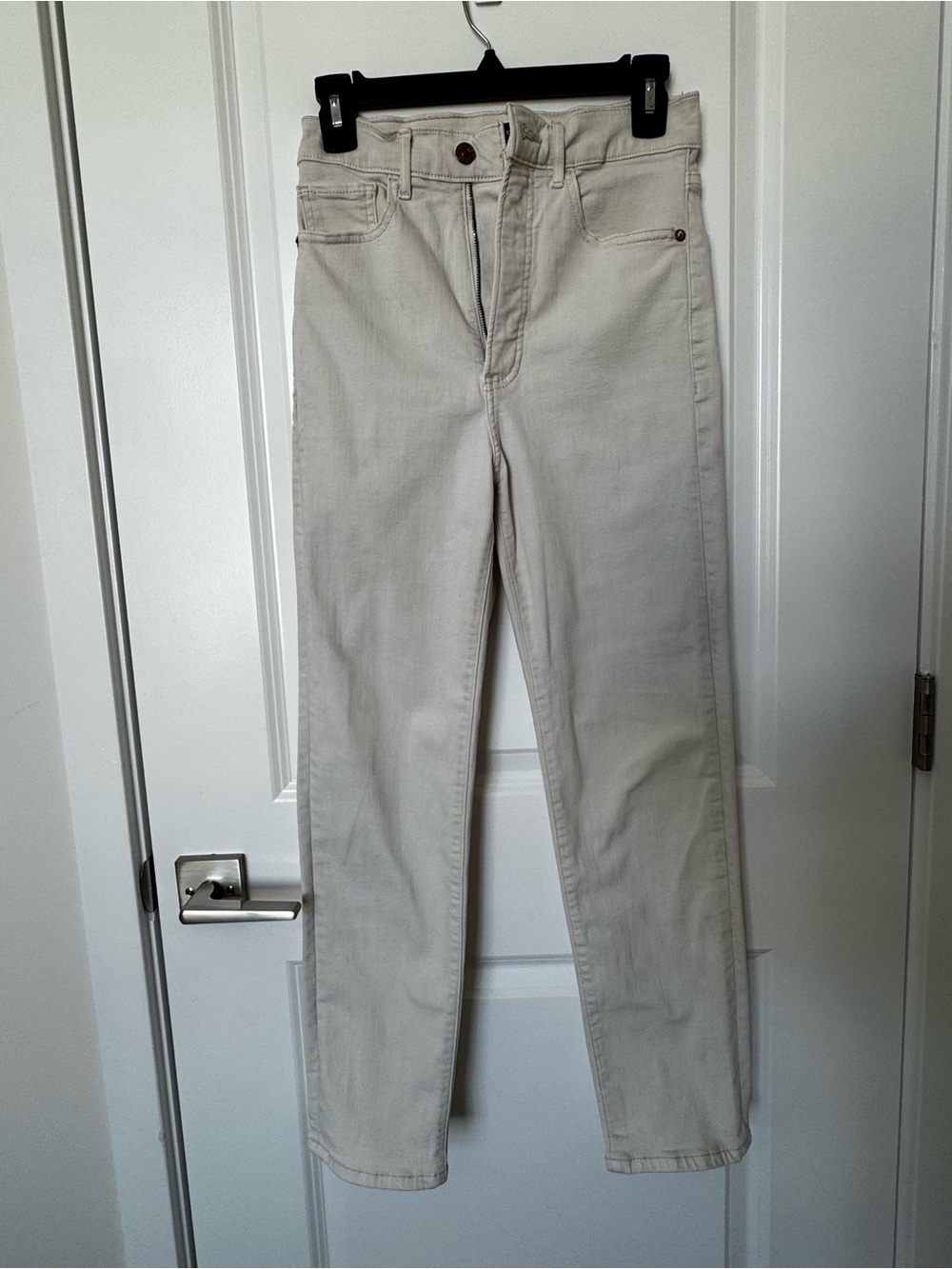 Express Straight-Leg High-Rise Jeans in Light Beige